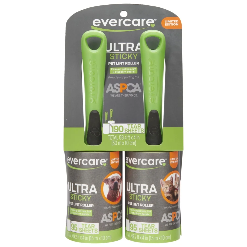 Twin Pack 95 Layer Lint Rollers Pet Hair Lint Fuzz Quick Clean Tear Sheets Ergonomic Handle Portable Cleaning Solution