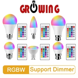 LED RGB 램프 스포트라이트 전구, 홈 데코, Bombillas LED 6W, 10W IR 원격 제어, 스마트 RGBW 램프, E27, E14, GU10, AC110V, 220V, 2 개