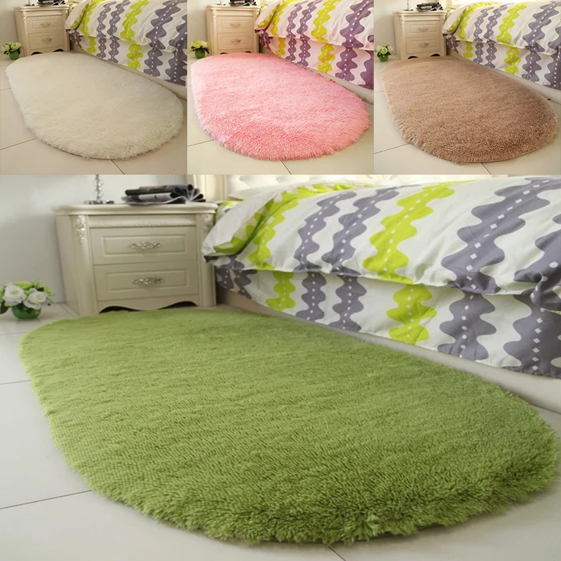 1Pcs Oval Plush Carpet Multi Color Soft Fluffy Anti-Slip Bedroom Floor Fashion Comfortable Shaggy Thick Bedside Home Decoration