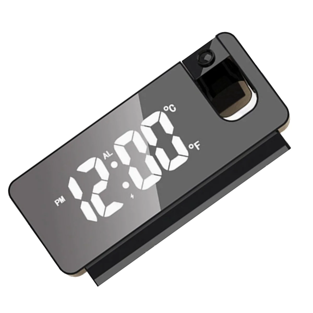 AA98 Electronic Clock, LED Large Screen Mirror Alarm Clock, Luminous Temperature and Humidity Projection Small Alarm Clock