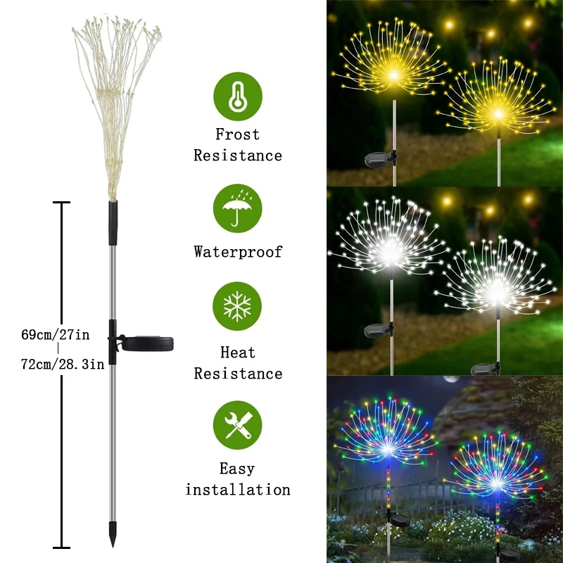 Solar Garden Lights Outdoor, 2 Pack 60 LED Twinkling Firework Lights Decorative with 2 Modes, Outdoor Waterproof Solar Starburs