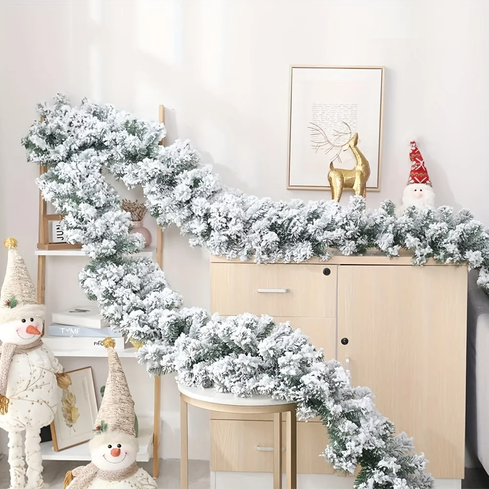 1 Piece, 9-Foot Snowflake Artificial Winter Frosted Pine Wreath, White Cedar Wreath Suitable For Christmas Tree, Staircase,