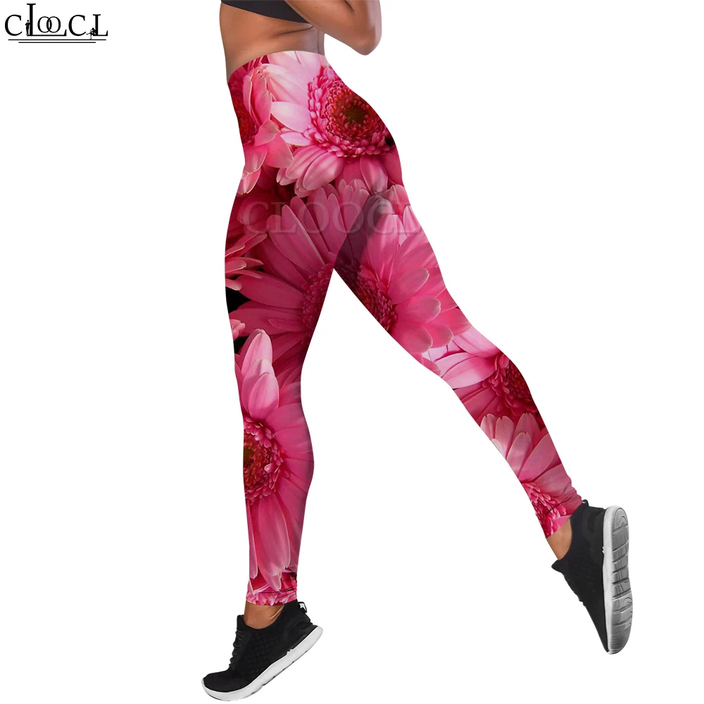 CLOOCL New Women Legging Pink Chrysanthemum Pattern 3D Printed Trousers High Waist Stretch Fitness Leggings Exercise Shaping