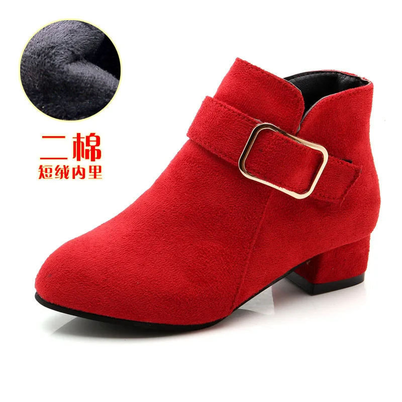 Sapatos de salto alto criança bota menina para crianças inverno quente outono vermelho tornozelo botas tênis camurça 2021 3 4 5 6 7 8 9 10 11 12 anos