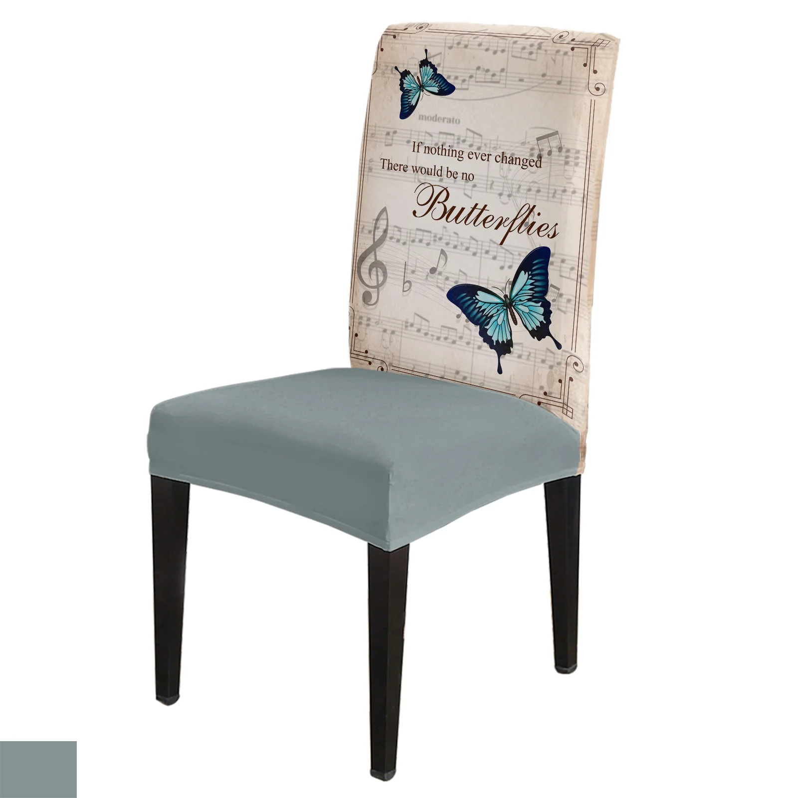 Butterfly Retro Musical Note Vintage Chair Cover Dining Spandex Stretch Seat Covers Home Office Decoration Desk Chair Case Set