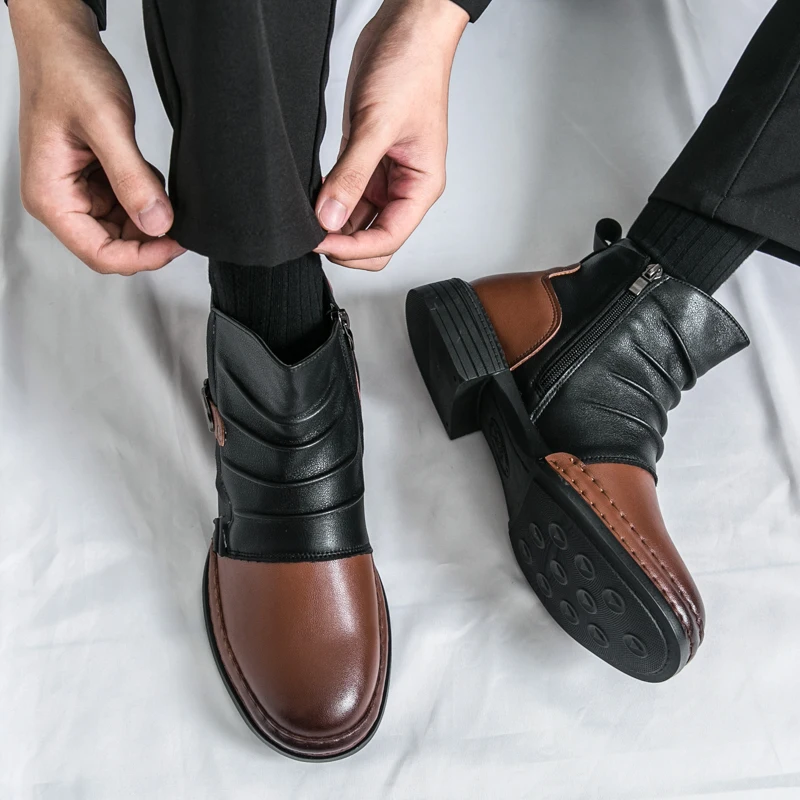 

Осенне-зимние мужские ботильоны в стиле ретро, модные повседневные мотоциклетные ботинки на молнии, мужские новые дизайнерские теплые мужские туфли на платформе