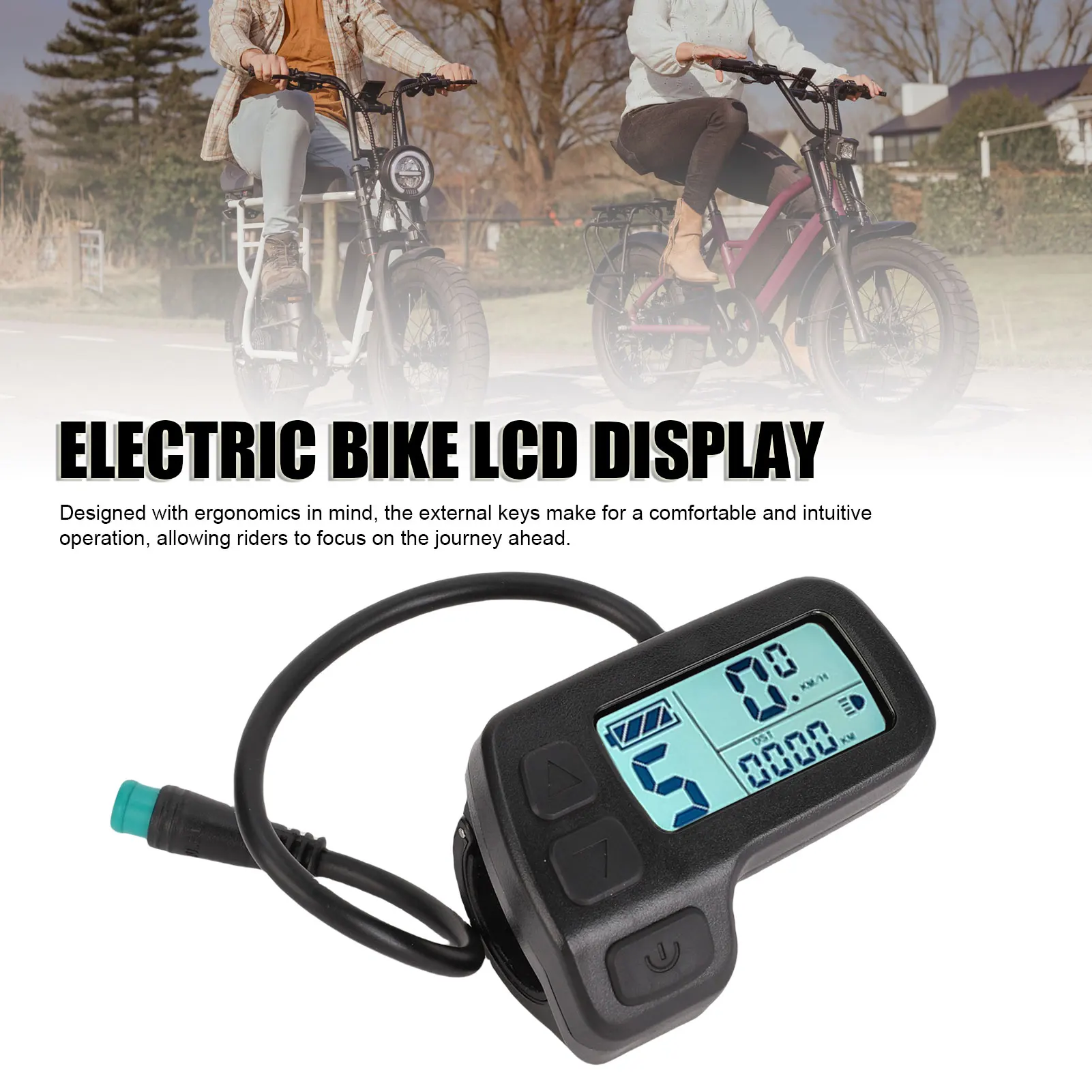 Medidor de exibição lcd para bicicleta elétrica, 24v 36v 48v, painel de controle de tela de scooter elétrica, durável, conector de impermeabilização de 5 núcleos