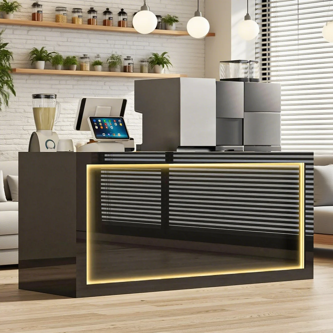 Modern Reception Desk, Solid Wood Reception Desk with CounterCheck Out Stand with Lockable Drawer & Cabinet, Retail CheckoutCoun