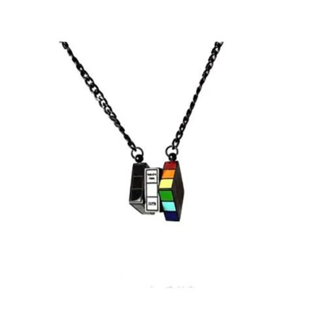 

Fashion Personality Rainbow Enamel Necklace Luxury Style Couple Clavicle Sweater Chain Versatile Jewelry For Women