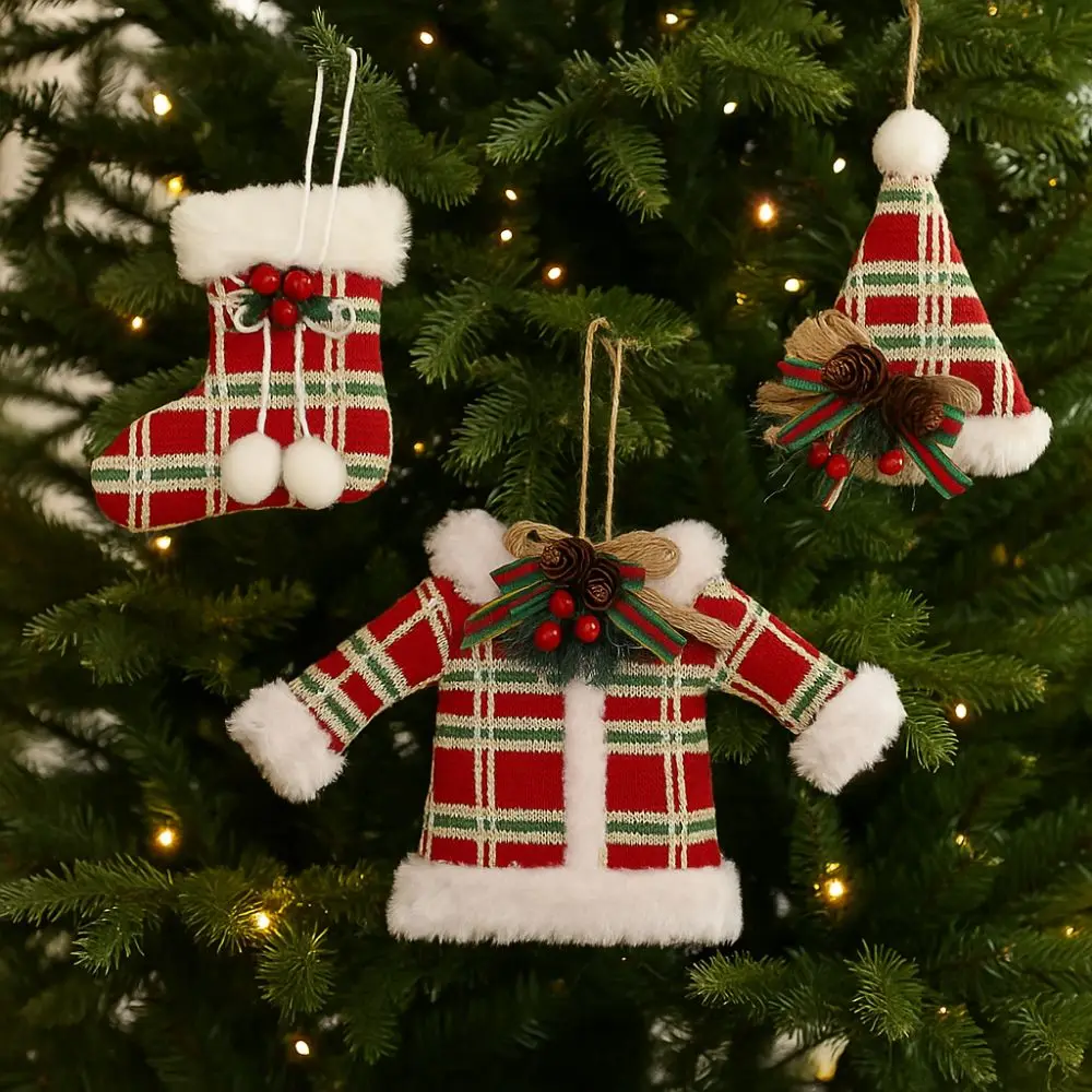 

Plush Christmas Tree Pendant Glove Clothing Xmas Sock Hanging Ornament Grid Christmas Decorations Photographic Props