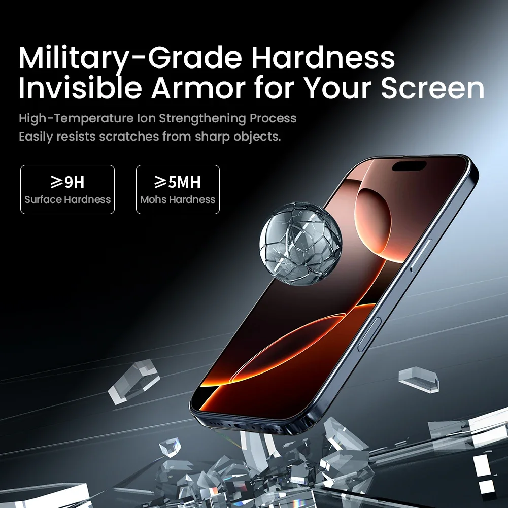 Nillkin لهاتف iPhone 16 Pro Max / 16 Pro H+ Pro زجاج مقسى مضاد للانعكاس مع صندوق خالٍ من الغبار واقي شاشة بحافة منحنية ثلاثية الأبعاد