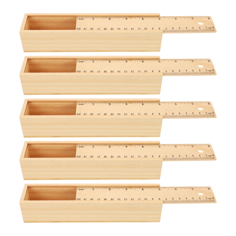 

5pcs Stationery Box Pen Storage Case Creative Wooden Khaki Tray Multifunction Child Adult Pencil Case Small Compact Student
