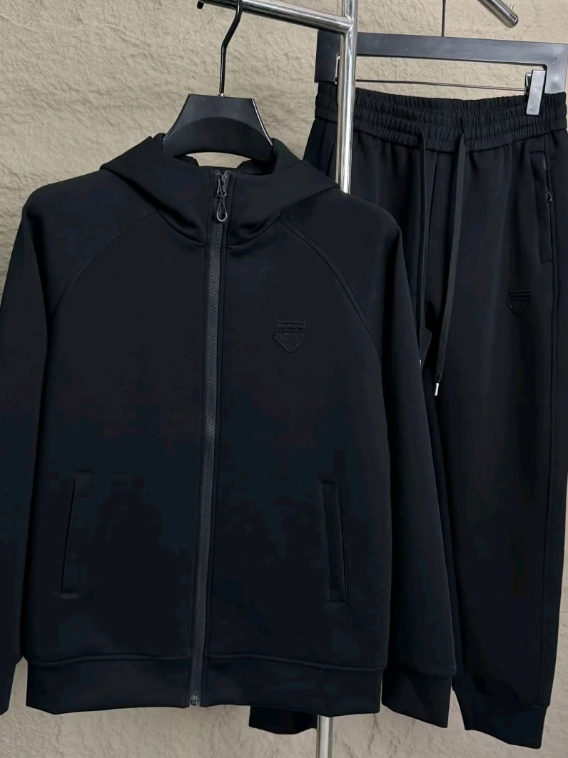

High Quality Men's Spring Autumn Hooded Two-Piece Set Stylish Luxury Fashion Versatile Youthful Standard Fit Long Sleeve Jacket