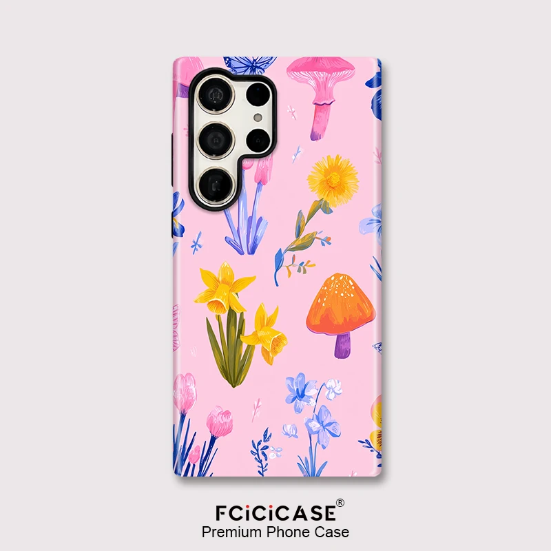 Fcicicase funda de teléfono con forma de seta y flor para Samsung A56 5G A16 A36 S24 S23 S25 Ultra S20 FE A26 funda acrílica mate de silicona