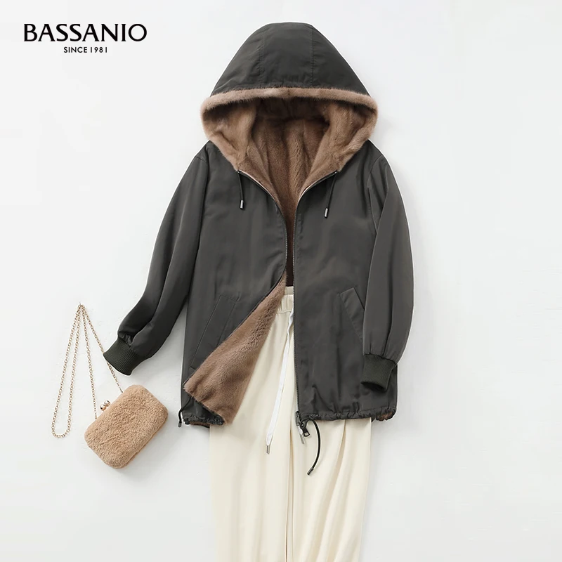 Fashion New Women Winter Warm Real Mink Fur Coat Drawcord At Bottom Reversible Hooded Outwear