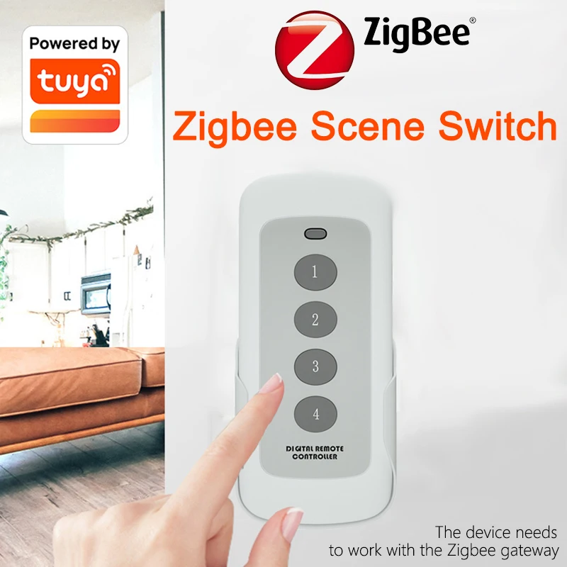 Tuya ZigBee Smart Scene Switch, 4 Gang Remote, portátil para Smart Home, Cenário de Automação, Controle com Alexa, Google Home