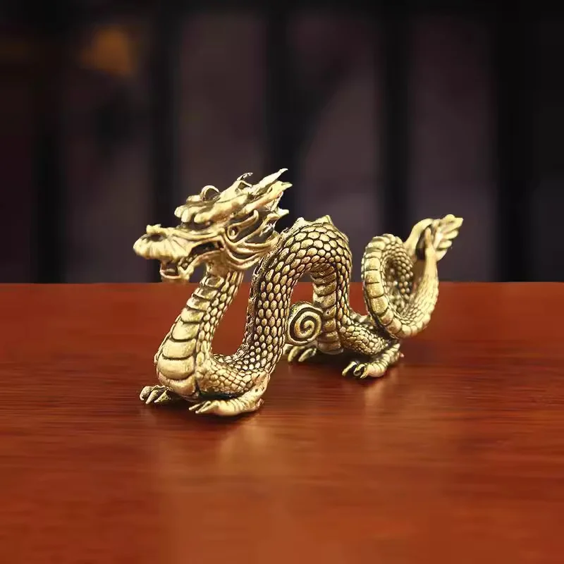 

Chinese Mythical Beast Zodiac Dragon Solid Brass Statue Retro Desktop Ornament Home Feng Shui Decoration Decorations Crafts