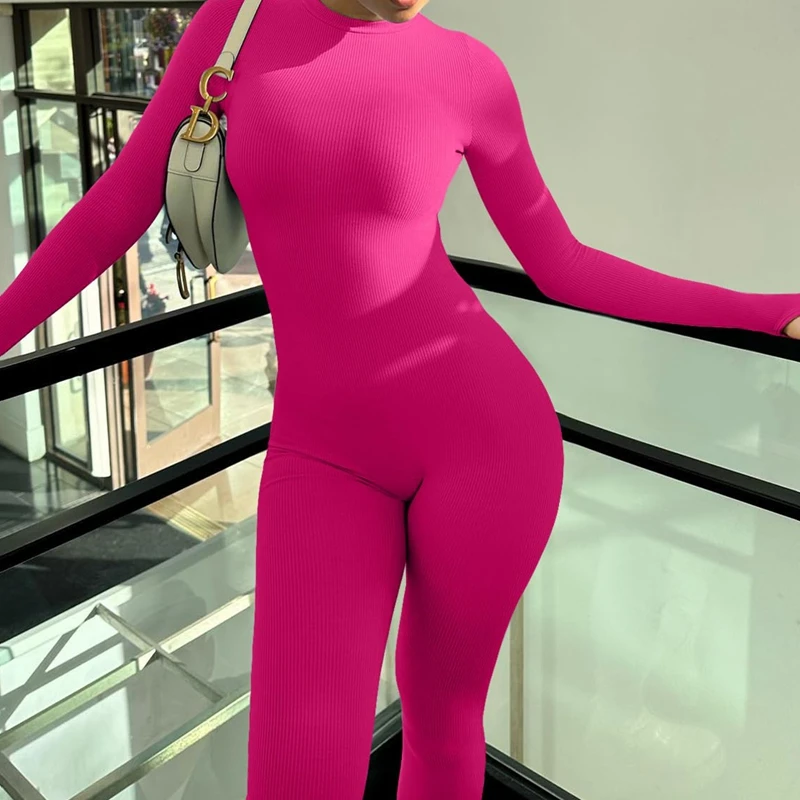 

Women Long Sleeve Jumpsuit Bodycon Round Neck Long Romper Clubwear Tights Outfits Workout Sporty Jogging Overalls Clothes