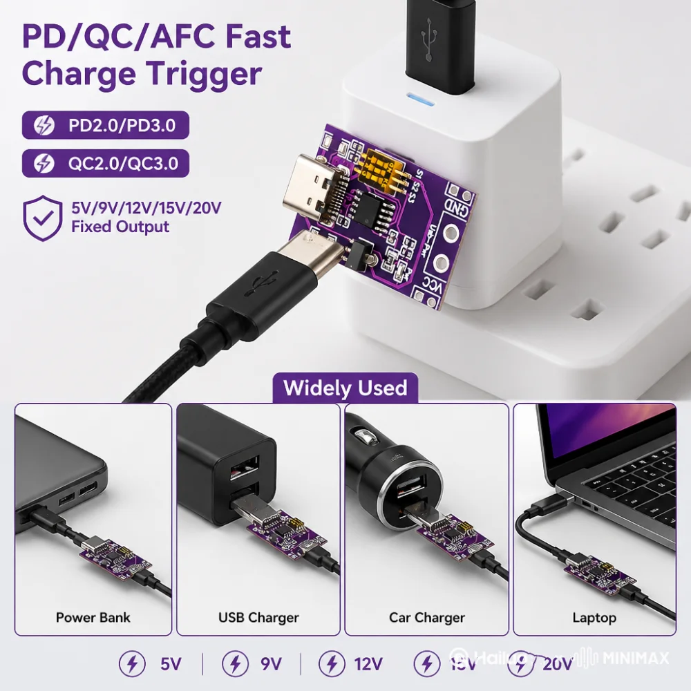 1Pcs PD/QC/AFC Fast Charge Decoy Trigger TYPE-C USB to 5V 9V 12V 15V 20V Support PD2.0/PD3.0 QC2.0/QC3.0 AFC