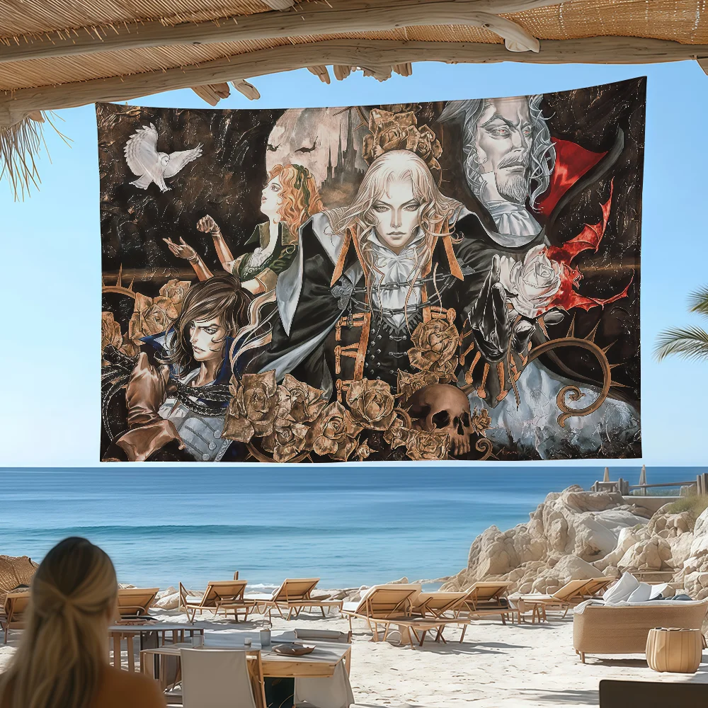C-Castlevania Game Symphony of the Night flag Room Decoration Wall Tapestry Hanging Aesthetic Bedrooms Advertising Banner