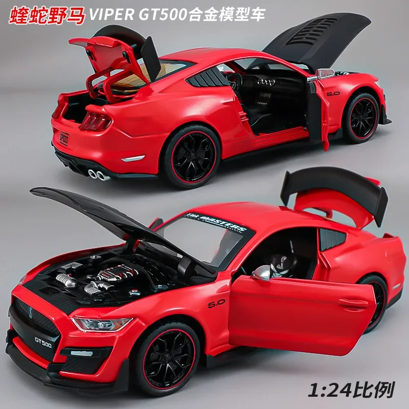 1:24 Ford Mustang Viper GT500 Alloy Car Model Simulation Sound And Light Pull Back Toy Car for Boyfriend Collection C367