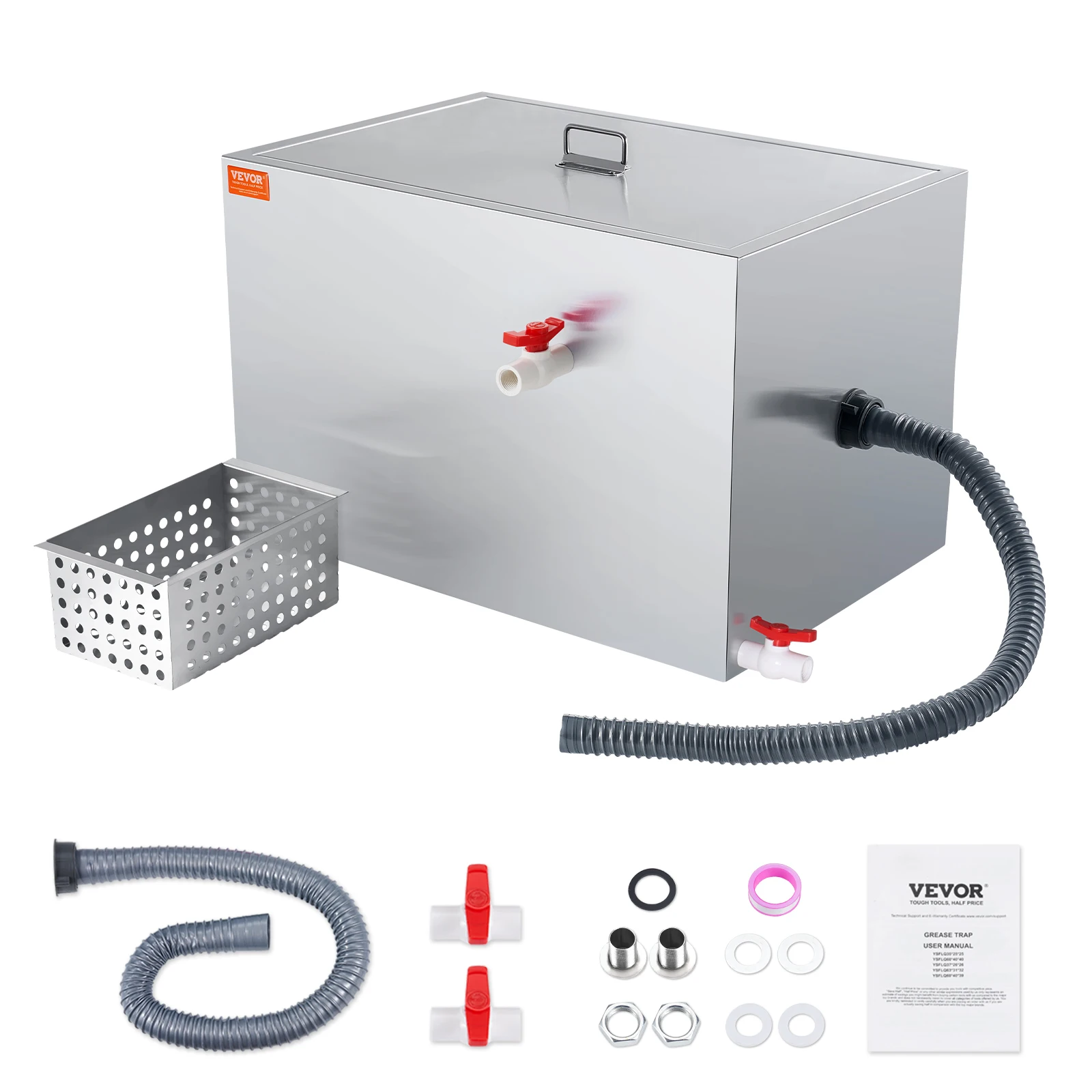 SucceBuy 8/40LBS Perangkap Minyak Komersial Interceptor Inlet Samping Interceptor Di Bawah Wastafel Perangkap Minyak Stainless Steel 2.8 GPM