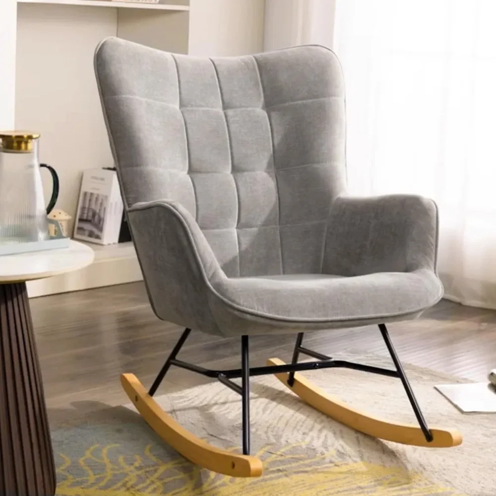 

Rocking Chair Nursery Upholstered Glider Chair Modern Armchair with Thick Seat and High Backrest for Nursery Living Room
