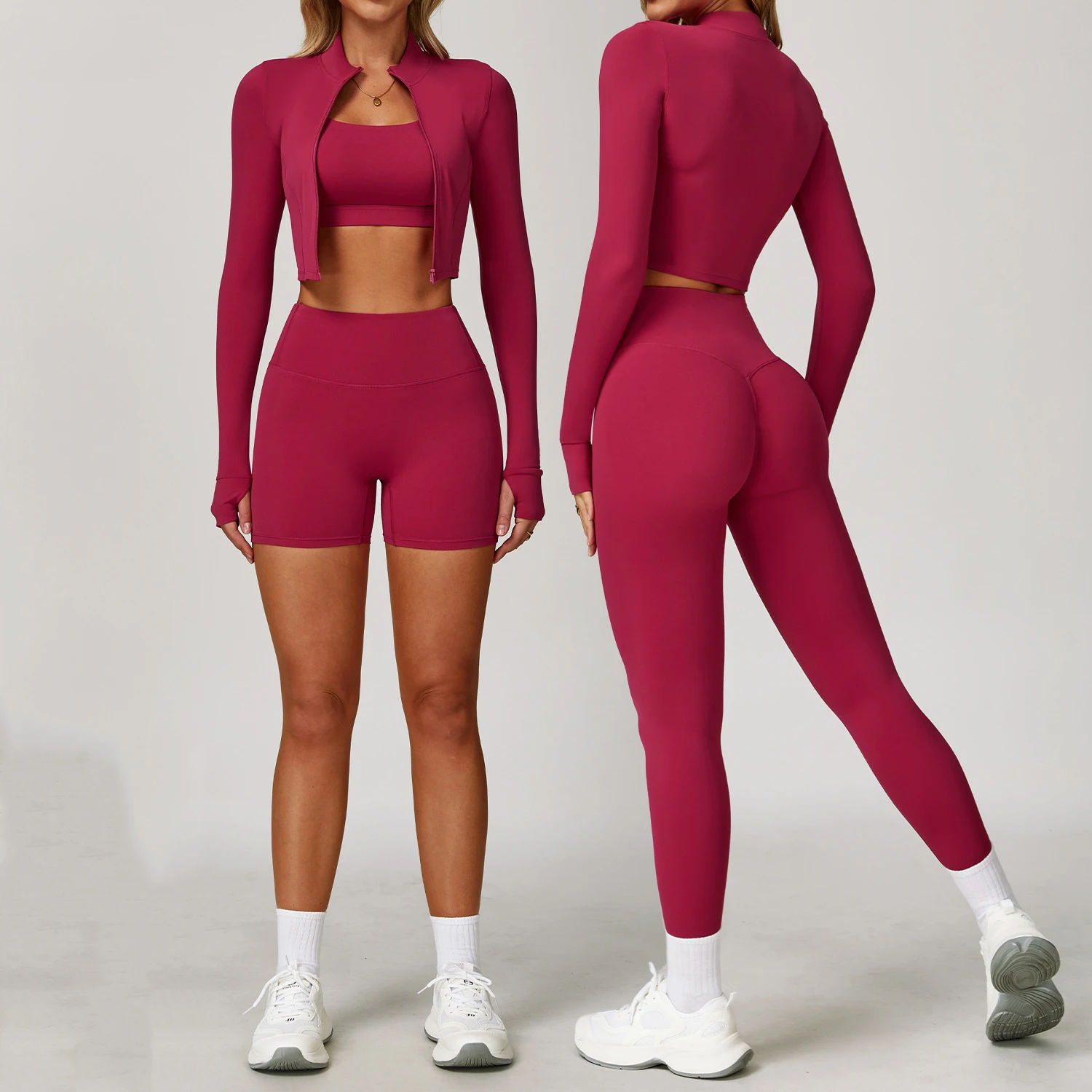 

Women's Tracksuits 2/3PCS Yoga Set Female Clothing Long Sleeve Fitness Set Running Workout Gym Legging Sports Bra Yoga Suits