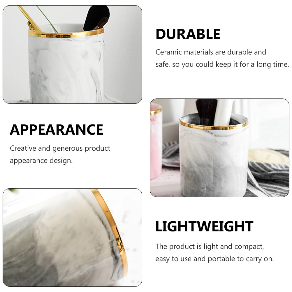 1 قطعة حامل أقلام رخامية مدمج خفيف الوزن مستوحى من الشمال صندوق تخزين مكتبي لأقلام فرش المكياج والمدرسة المكتبية #1