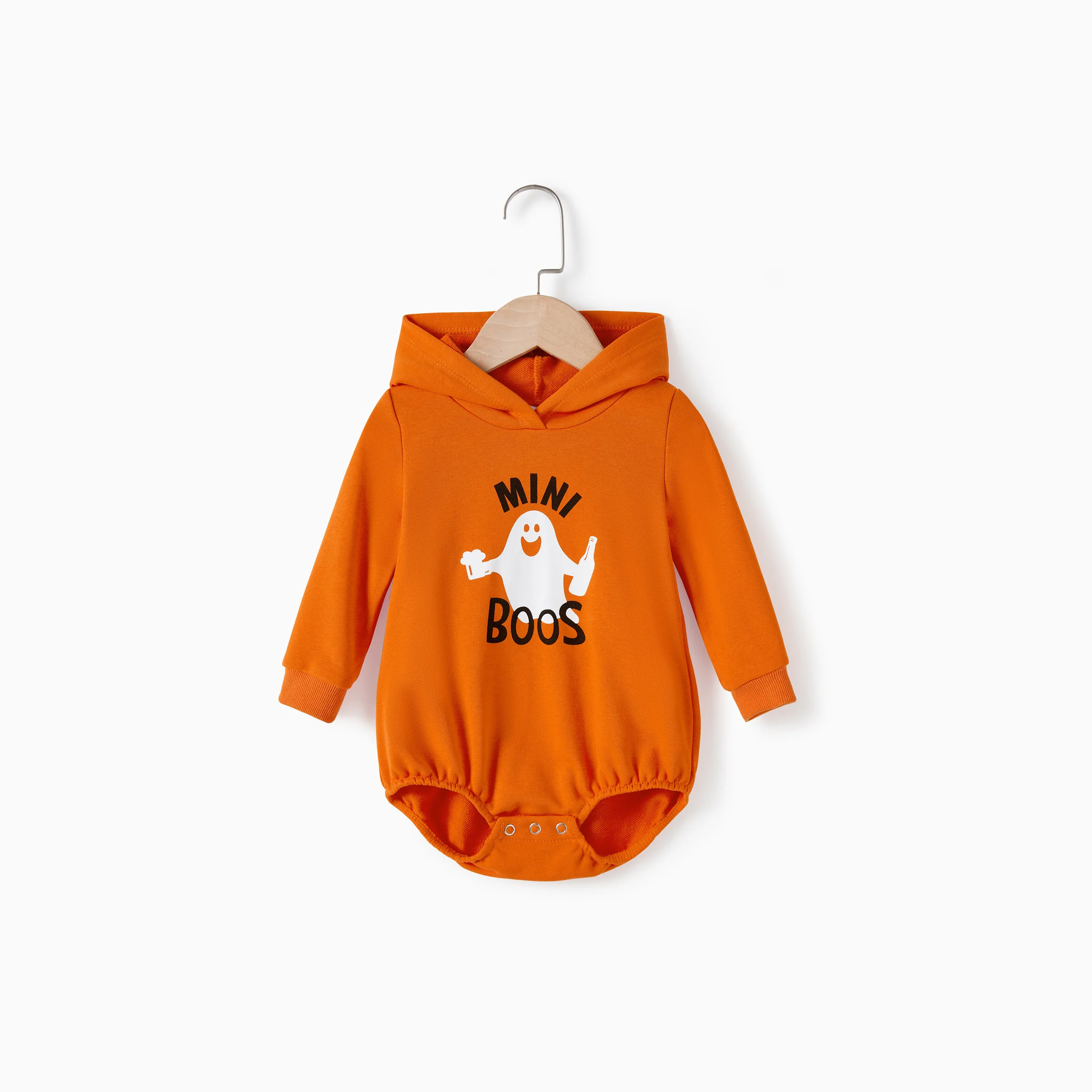 PatPat Halloween Mommy and Me Ghost Pattern Orange Long Sleeves Hooded Dresses