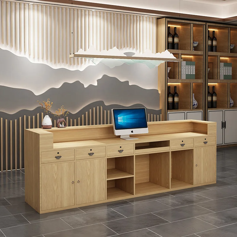 Layanan Resepsionis Meja Kasir Toko Kecantikan dan Kesehatan Meja Kasir Retro Perusahaan Furnitur Bergaya Cina Kassa JT40C