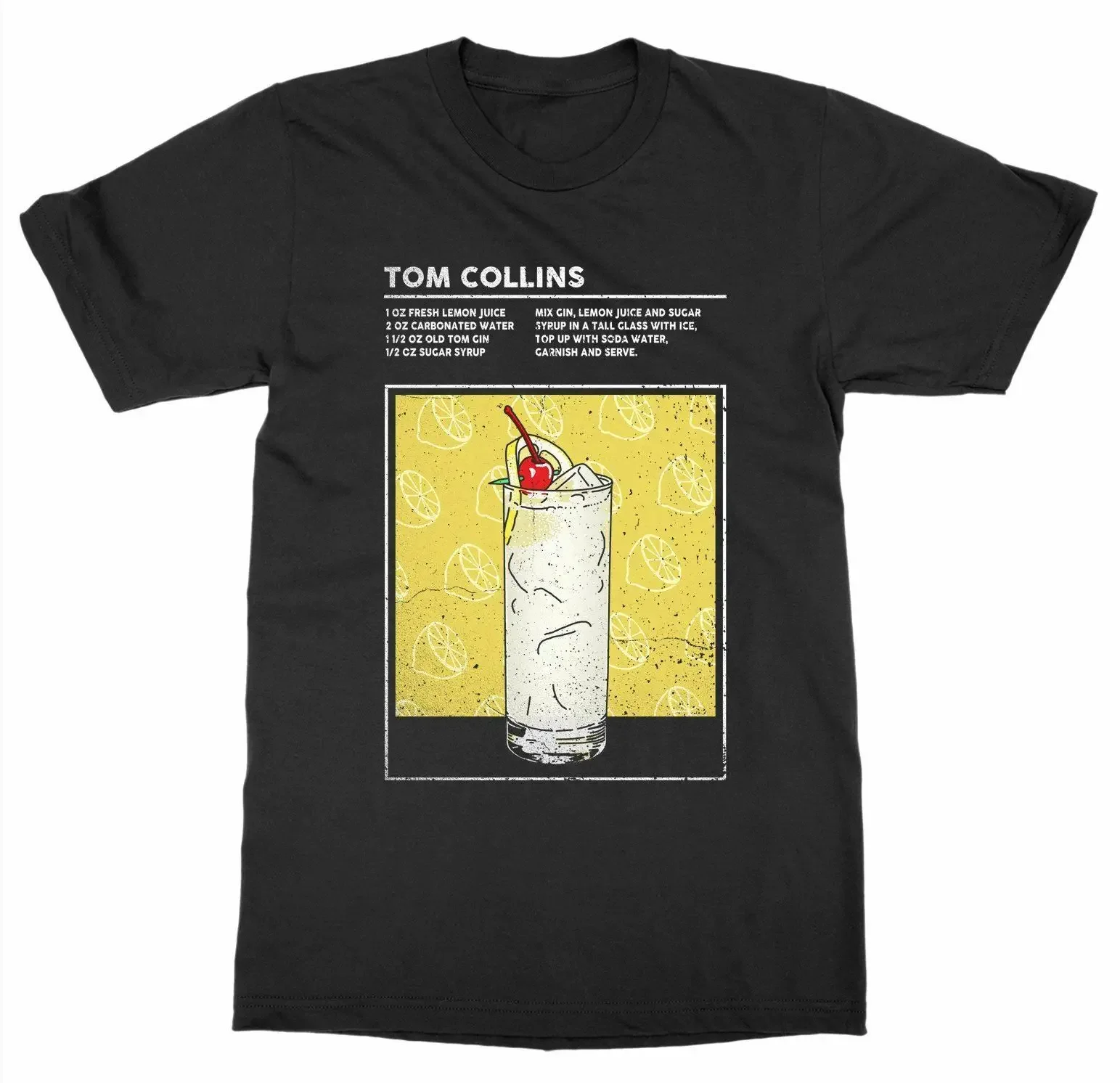 Mixed Drink Tom Collins Cocktail Happy Hour Alcohol Bartender T-Shirt 100% Cotton O-Neck Summer Short Sleeve Casual Mens T-shirt