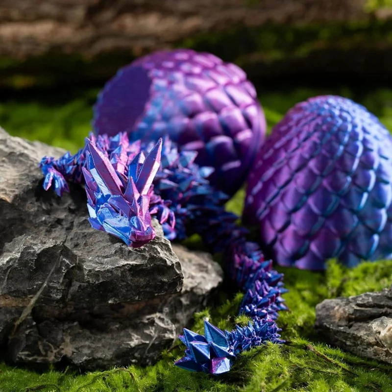 3 Piece Dragon Easter Eggs, Surprise Toy Gifts Plastic With 12 Inch Articulated Dragon,3D Printed Dragon Egg