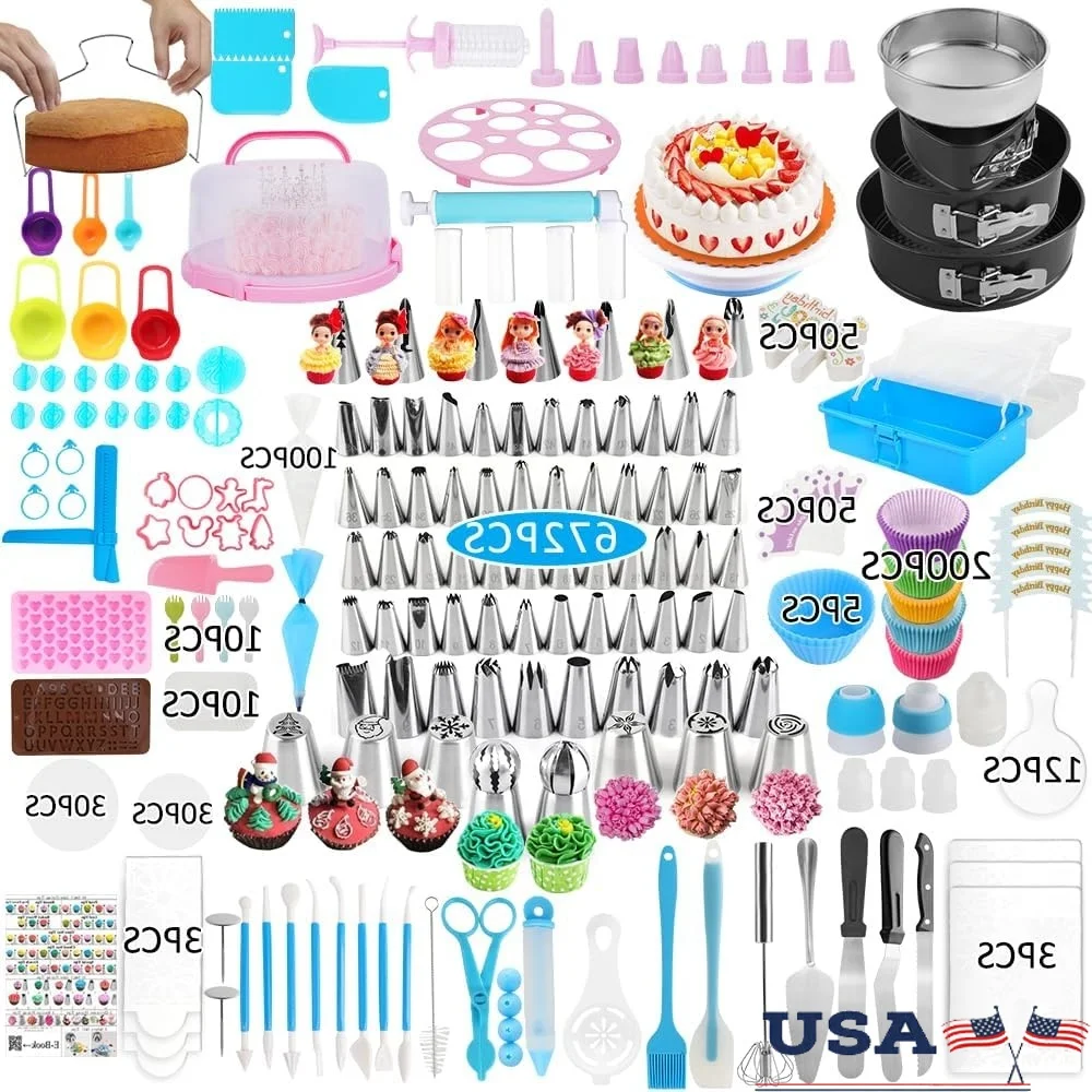 

Cake Decorating Kit 672 Pcs Baking Tools Includes Springform Pan Set Icing Decoration Supplies Cake Carrier Organizer Turntable