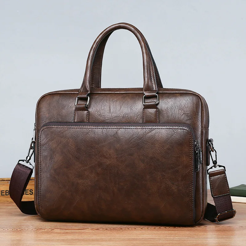 High Quality Men Briefcases Bag For 14 inch Laptop Business Travel Bags Handbags Leather Office Shoulder Bags For Man