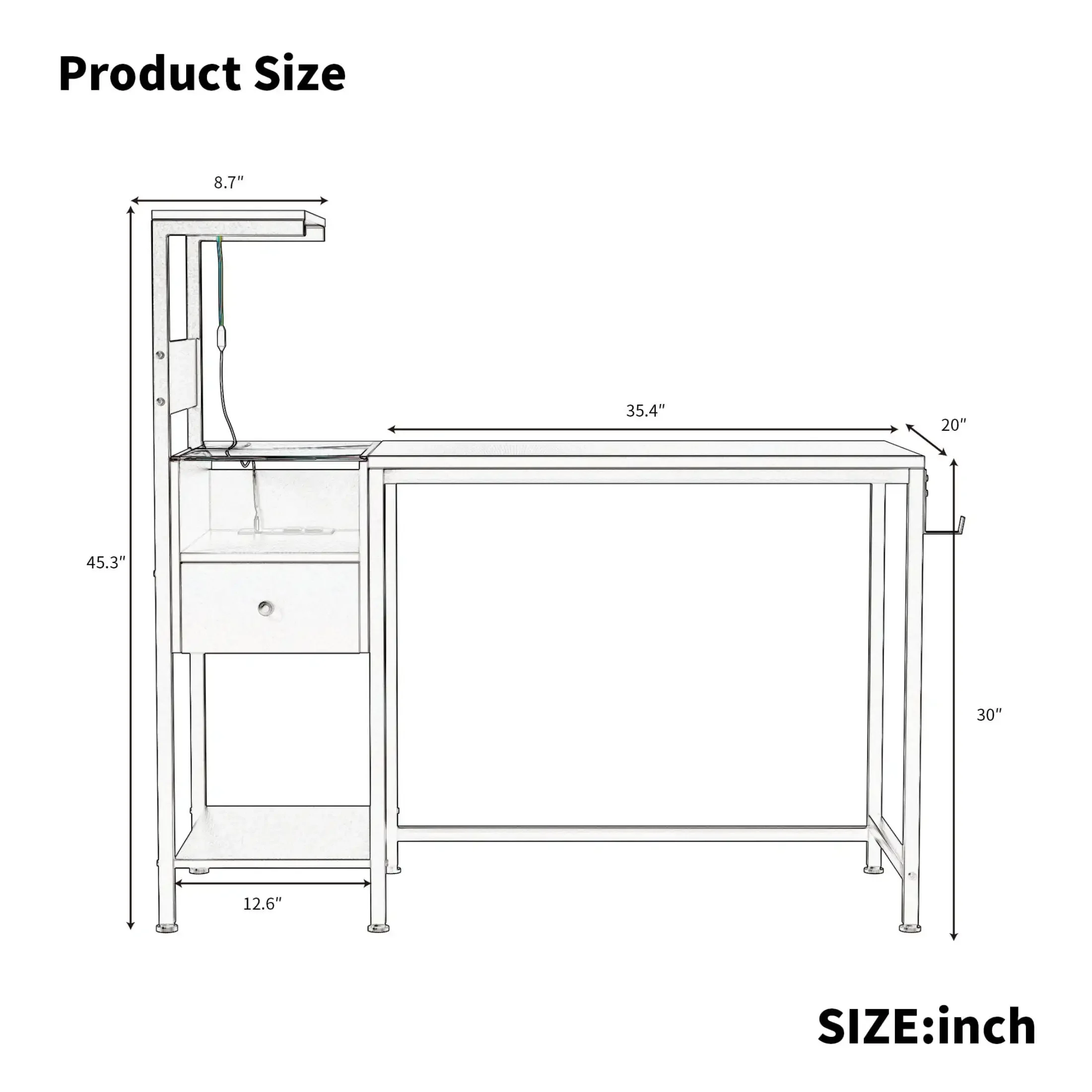 Computer Desk with LED Lights, Gaming Desk with Reversible Shelves and Charging Station, Rustic Brown