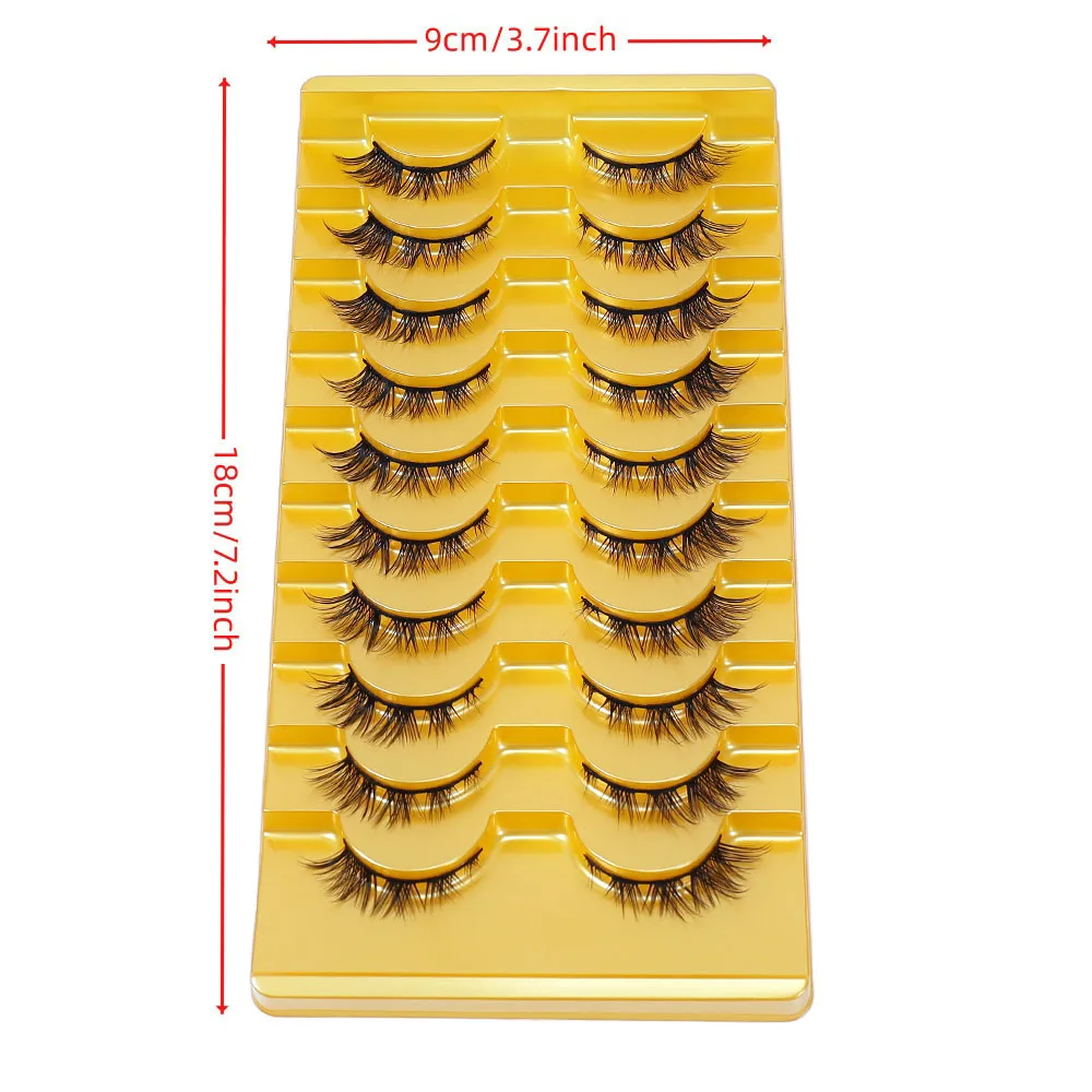 装着しやすいコットン糸ステムキャットアイつけまつげ10ペア、厚さ0.05mm、再利用可能、Dカール、長さ10～12mm