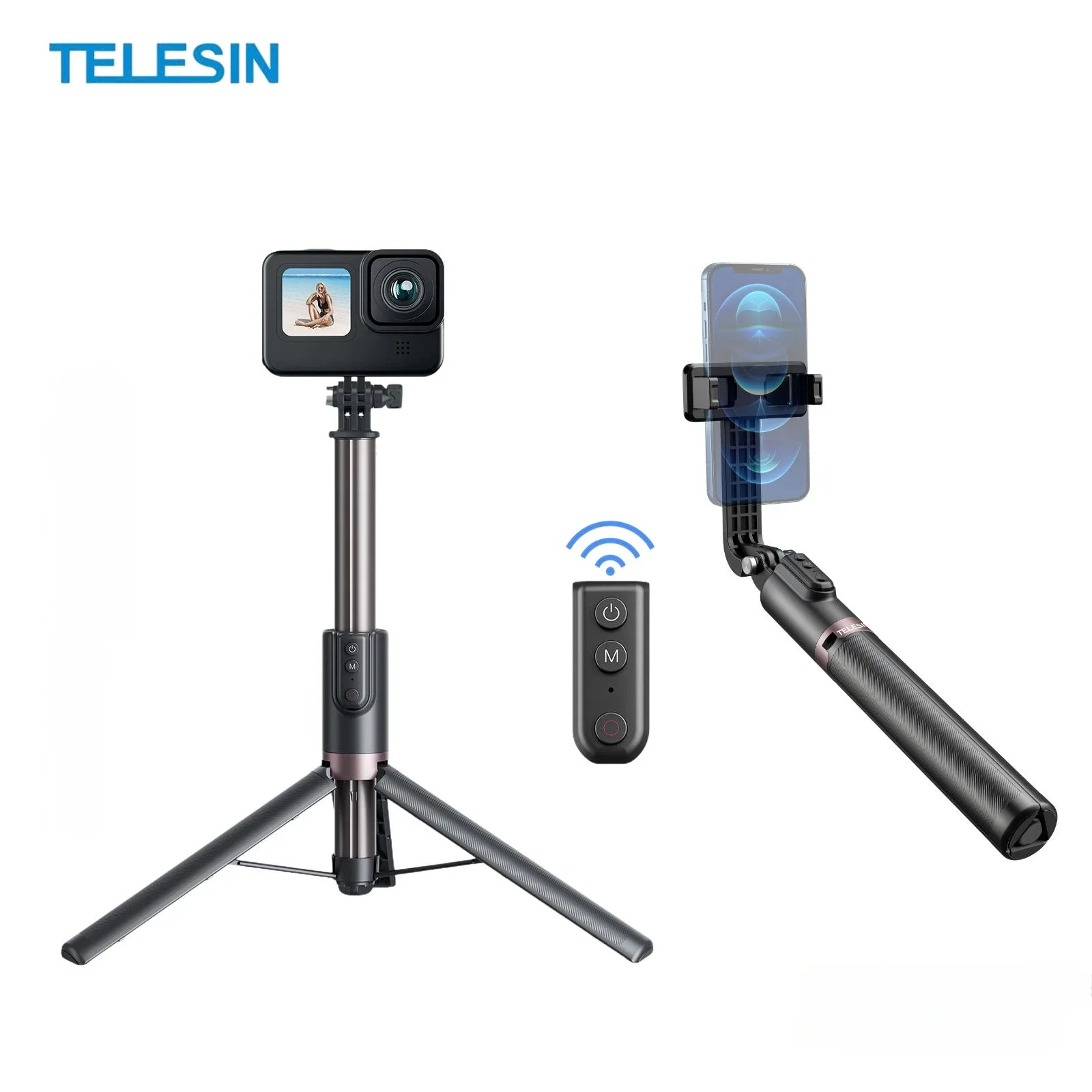 TELESIN 1.3M Selfie Stick Tripod Phone Stand with Remote Control for Gopro Hero 13 12 11 10 9 8 7 Mobile Phone Tripod Holder