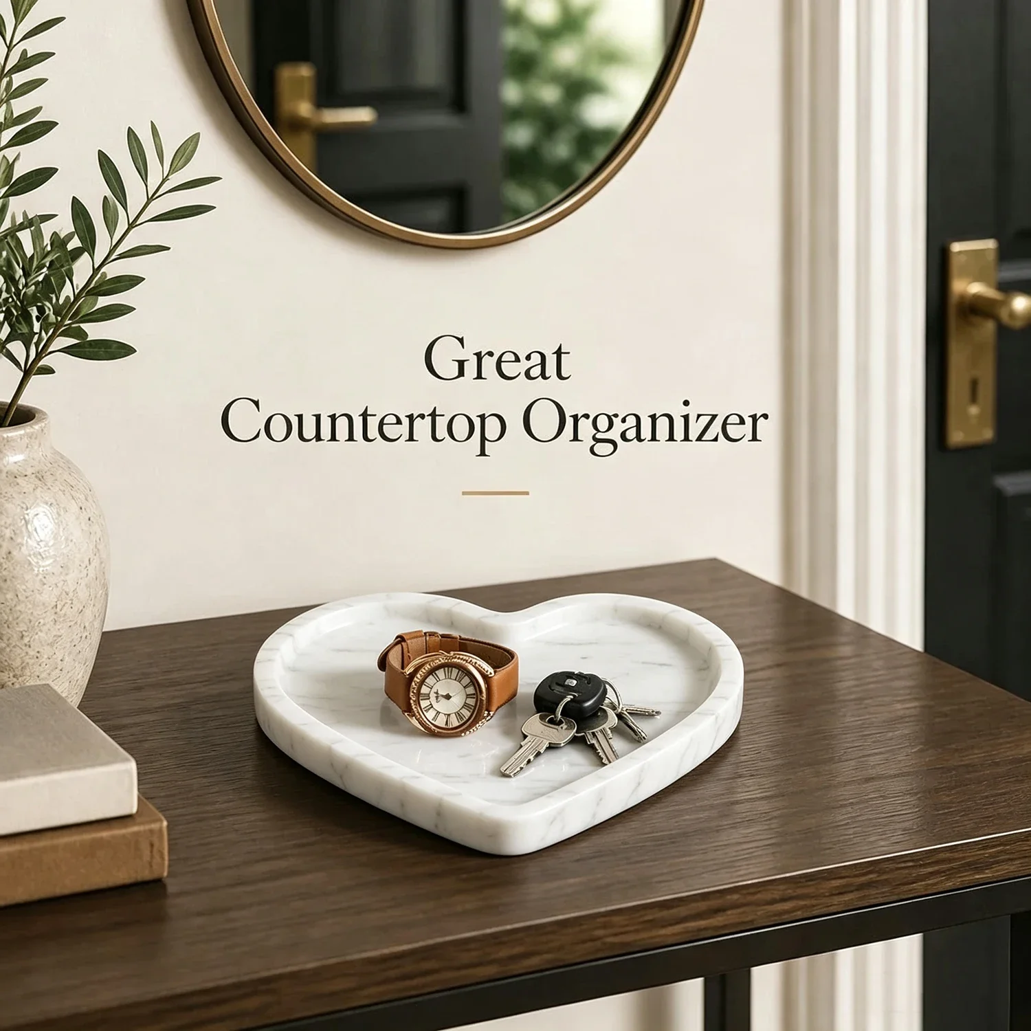 Heart‑Shaped Travertine Tray Natural Stone Decorative Tray Jewelry Perfume Organizer for Vanity Table Home Desktop Storage Tray