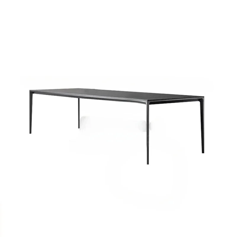 

black rock slab dining table household small apartment Italian minimalist light luxury aluminum alloy rectangular dining table