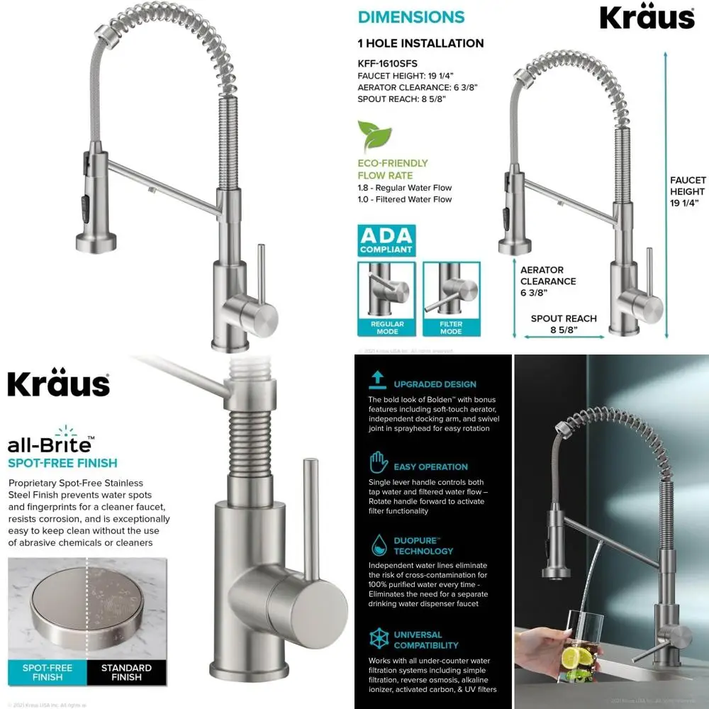 

KRAUS Bolden Dual-Purpose Pull-Down Single-Handle Faucet for Commercial-Grade Reverse Osmosis and Water Filtration Systems