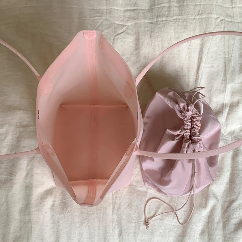 Transparente PVC-Eimertasche, wasserdichte Damen-Tragetasche mit Innentasche, bunte Dopamin-Handtasche für den Arbeitsweg mit großem Fassungsvermögen – Detail 3