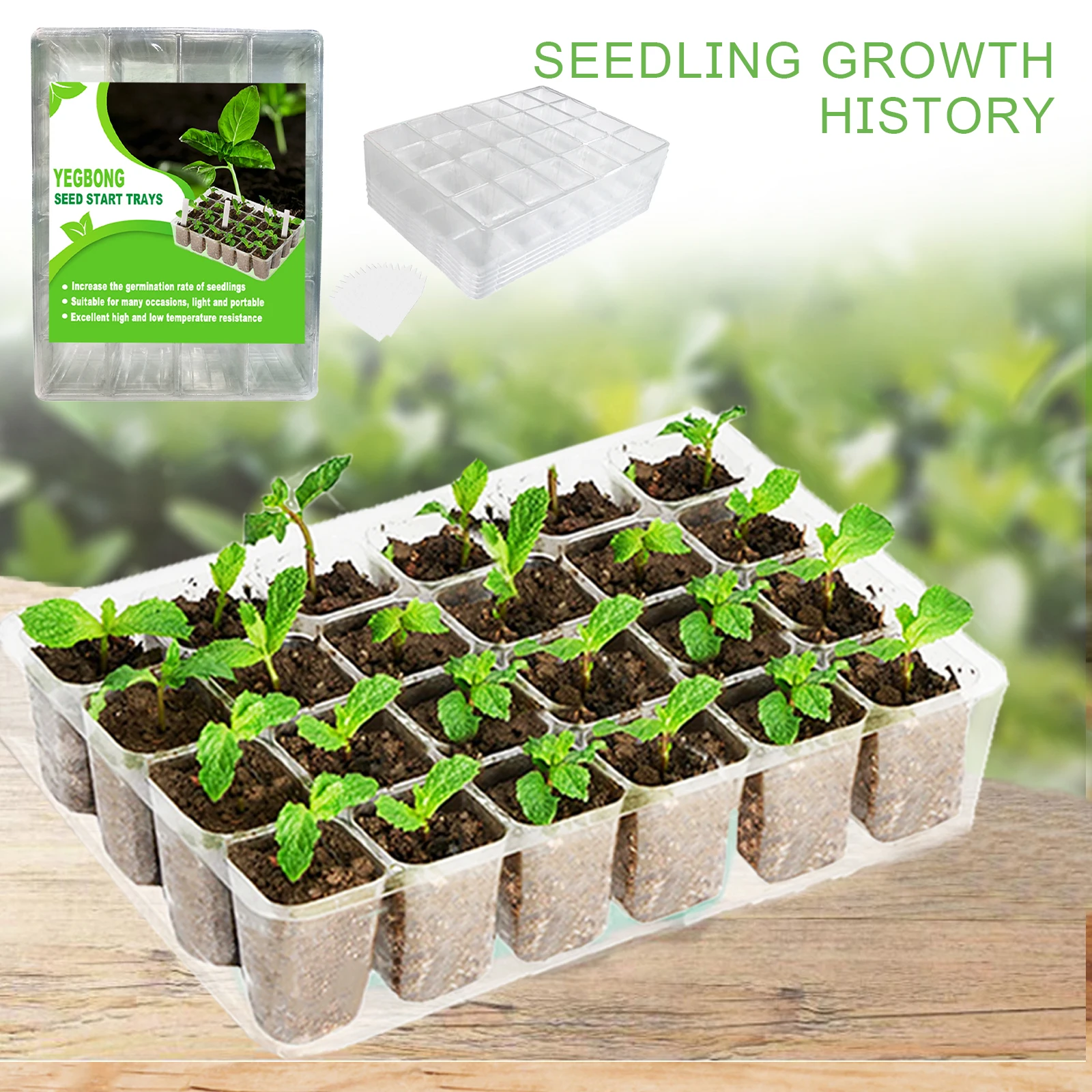 

5Pcs Seed Starter Discs Seedling Trays Nursery Pot For Flower Vegetables 24 Cells Grow Box With Plant Labels Greenhouse Garden