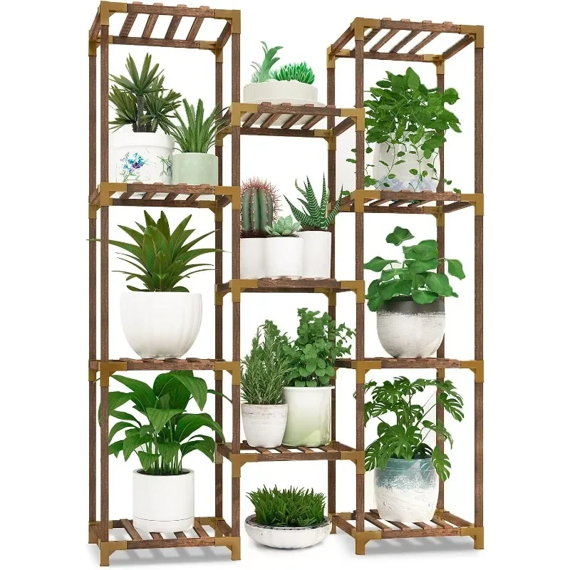 Plant Stand Indoor Outdoor, 11 Tier Reinforced Plant Shelf Tall for Multiple Plants, Large Wood Plant Rack Holder, Garden S