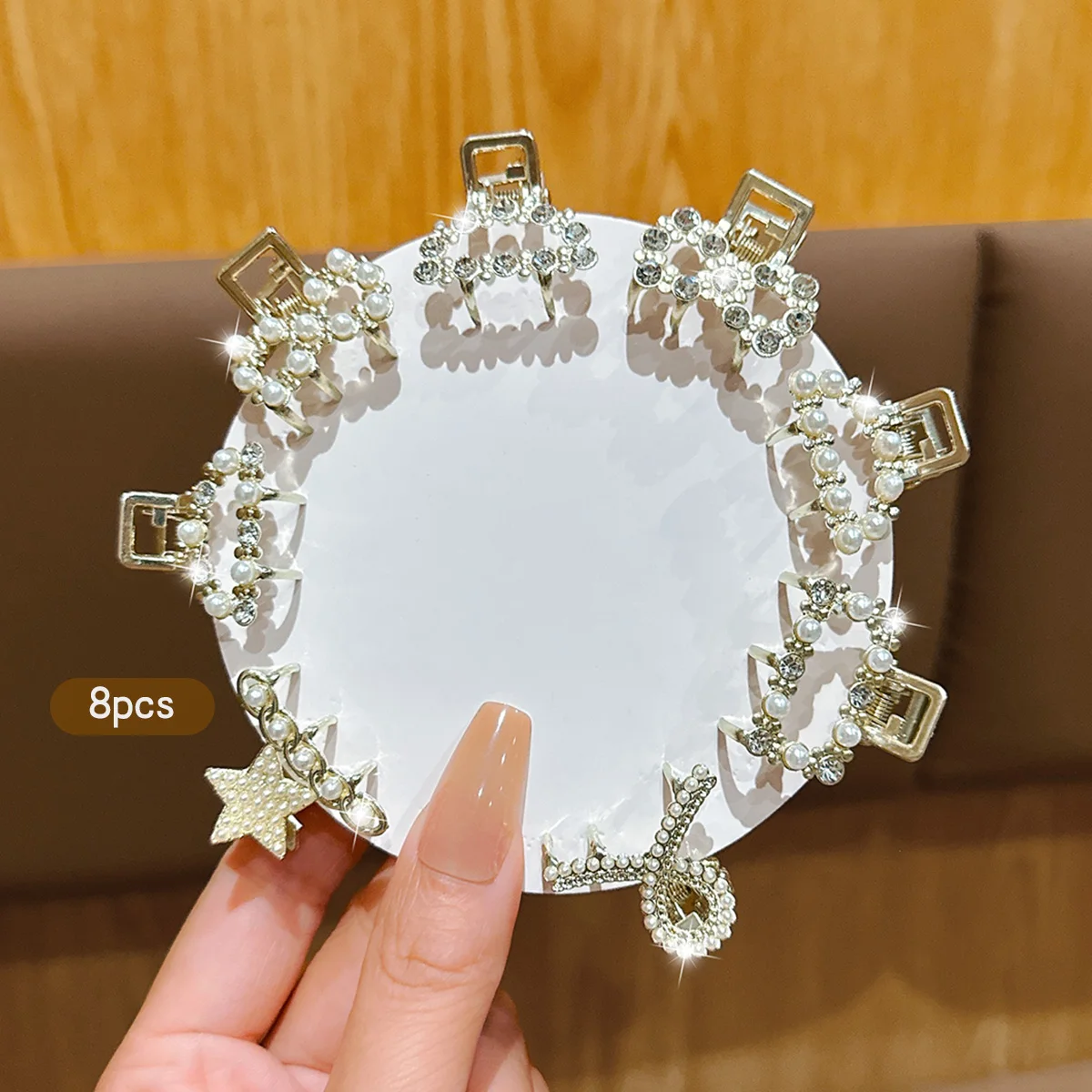 8 alloy rhinestone small hair claws, fashionable and sweet style hair clips suitable for daily use as hair accessories