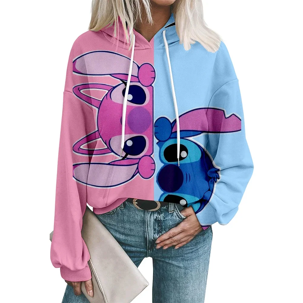 Sweat à capuche de loisirs pour femmes, ample et confortable, imprimé Disney Stitch, manches longues, col rond, pull de rue, nouvelle collection automne hiver