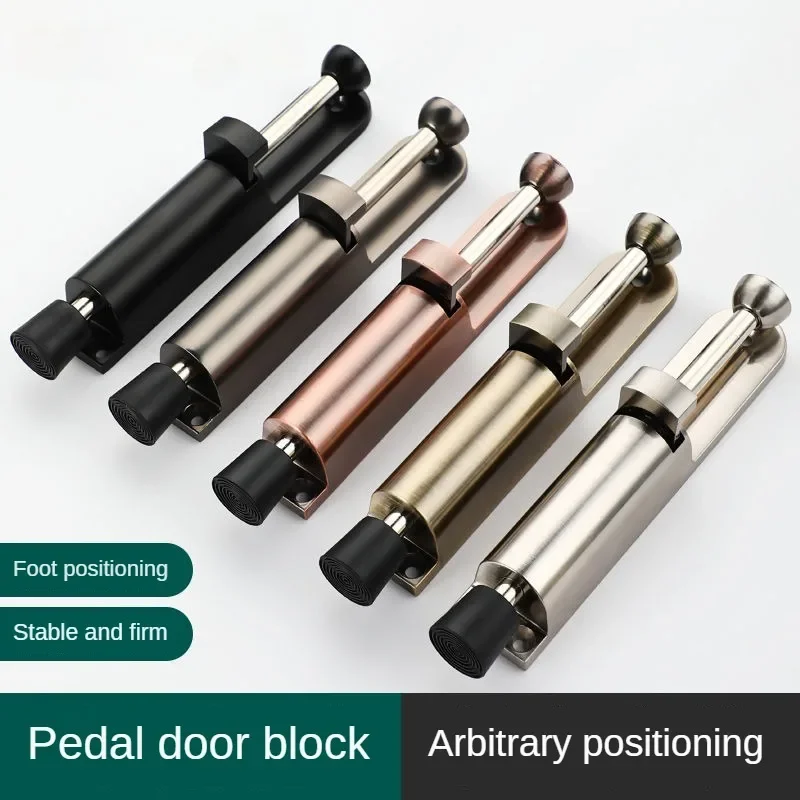 Heavy Duty Door Stopper Zinc Alloy Soft Rubber Foot Spring Loaded Easily Step-On  Stoppers Holder