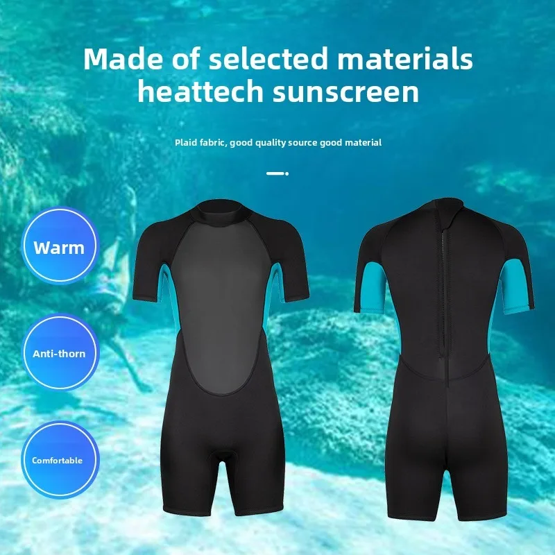 بذلة ملابس السباحة 3 مللي متر قصيرة الأكمام السراويل قطعة واحدة بدلة ركوب الأمواج الغوص السباحة الغوص الدافئة واقية من الشمس الرجال بذلة