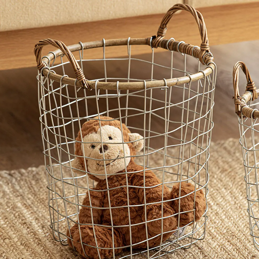 

Firewood Storage Basket Blanket Bin Wooden Frame Baskets for Blankets Extra Large Wire Iron Metal Carrier Tote