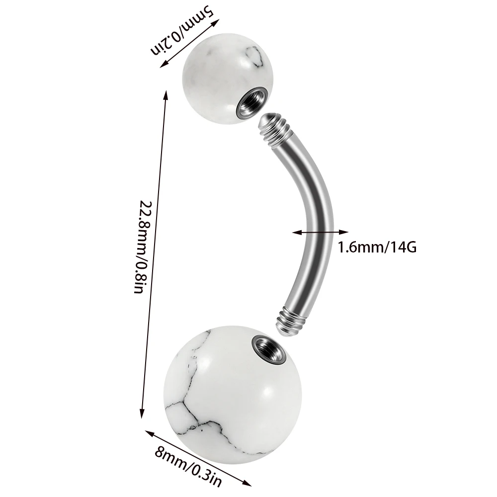 1PC Stainless Steel White Crystal Stone External Threaded Belly Curved Button Rings Navel Belly Bar Piercing Body  Jewelry